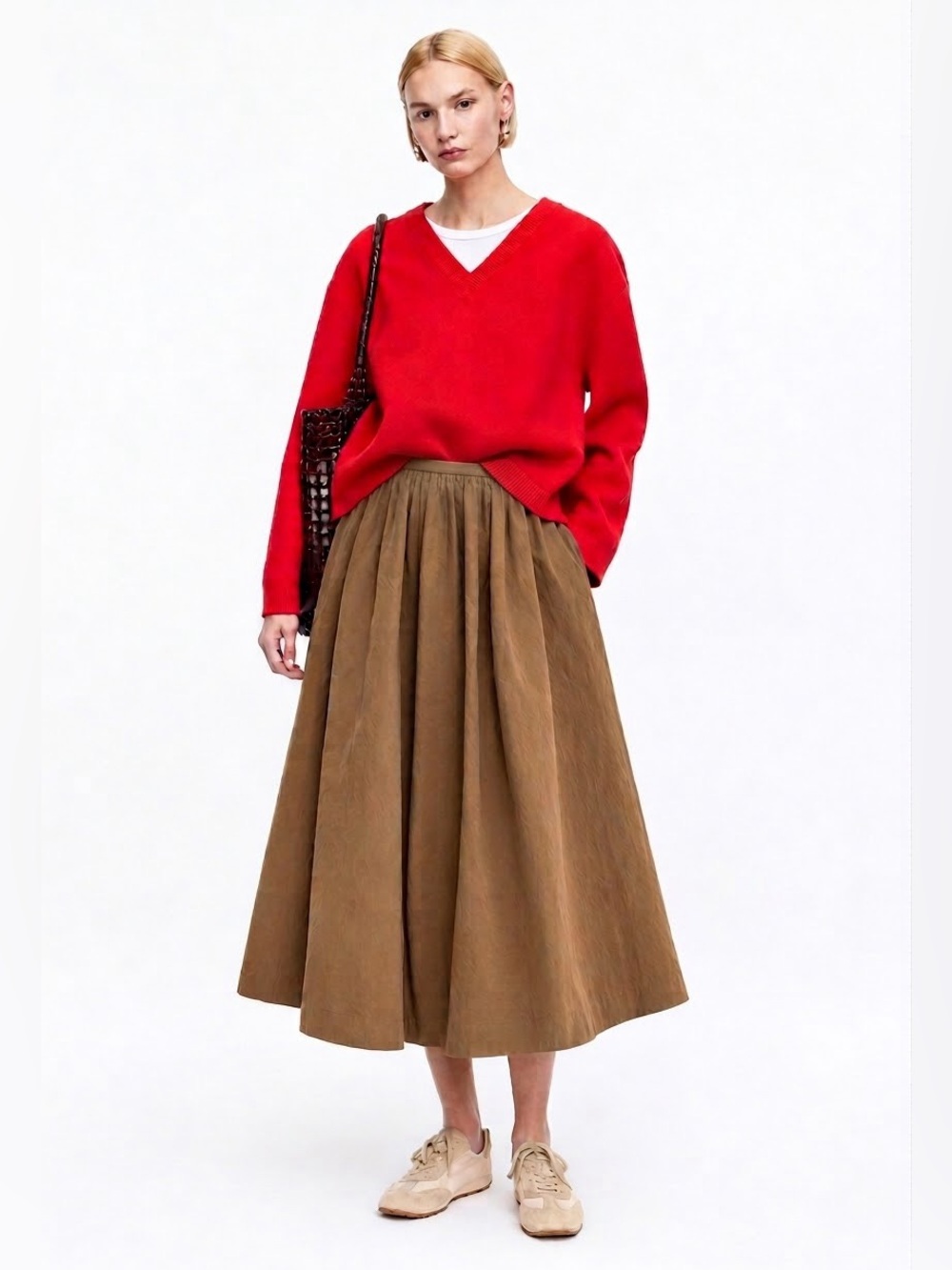 Zara a-line skirt in latte brown color